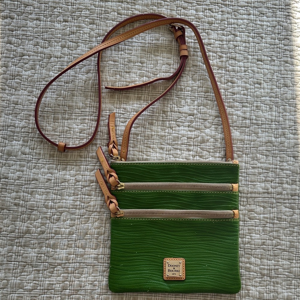 Dooney & Bourke Green Leather Crossbody with Tan Strap